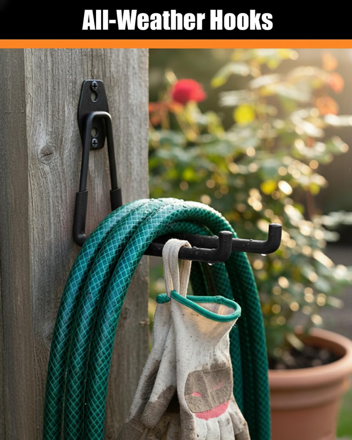 WMK Garage Hooks 4 Pack Wall Storage Hooks Heavy Duty Steel Tool Hangers for Utility Organizer, Wall Mount Holders for Garden Lawn Tools, Ladders, Bike (Black)