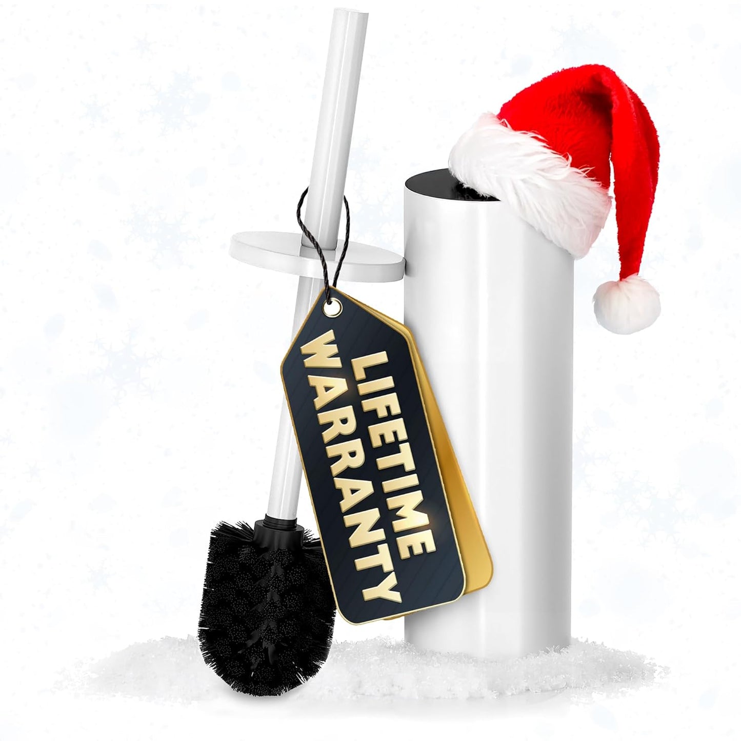 Stainless Steel Toilet Brush and Holder Set White - Long Handle Toilet Bowl Cleaner Brush and Holder - Removable Inner Liner, Shiny Design, Splash Protection & Dense Bristles for Bathroom Cleaning