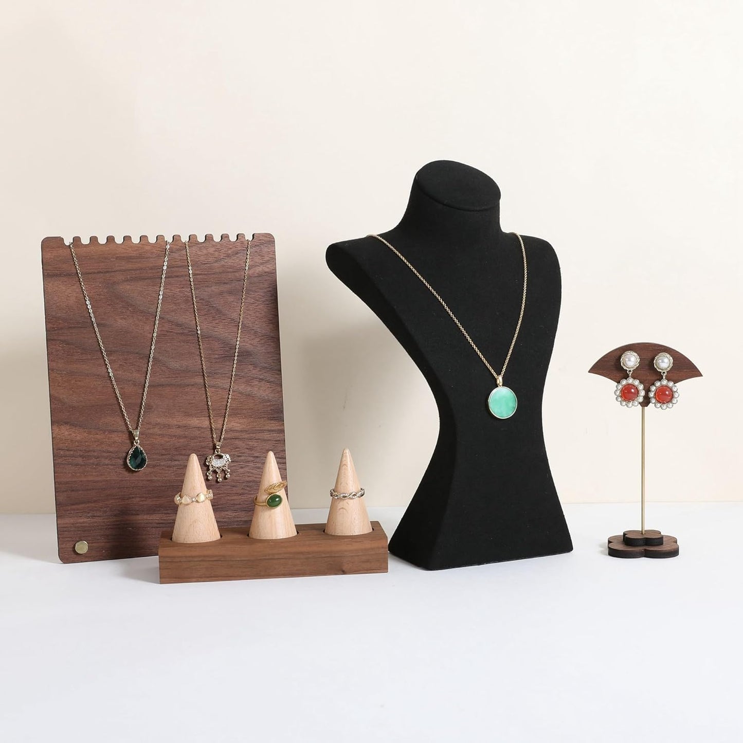 GemeShou Black necklace storage hanger stand jewelry organizer, Velvet jewelry stand necklace holder, jewelry mannequin bust for necklaces, jewelry bust display stands【Black-Medium height 9.25 inch】