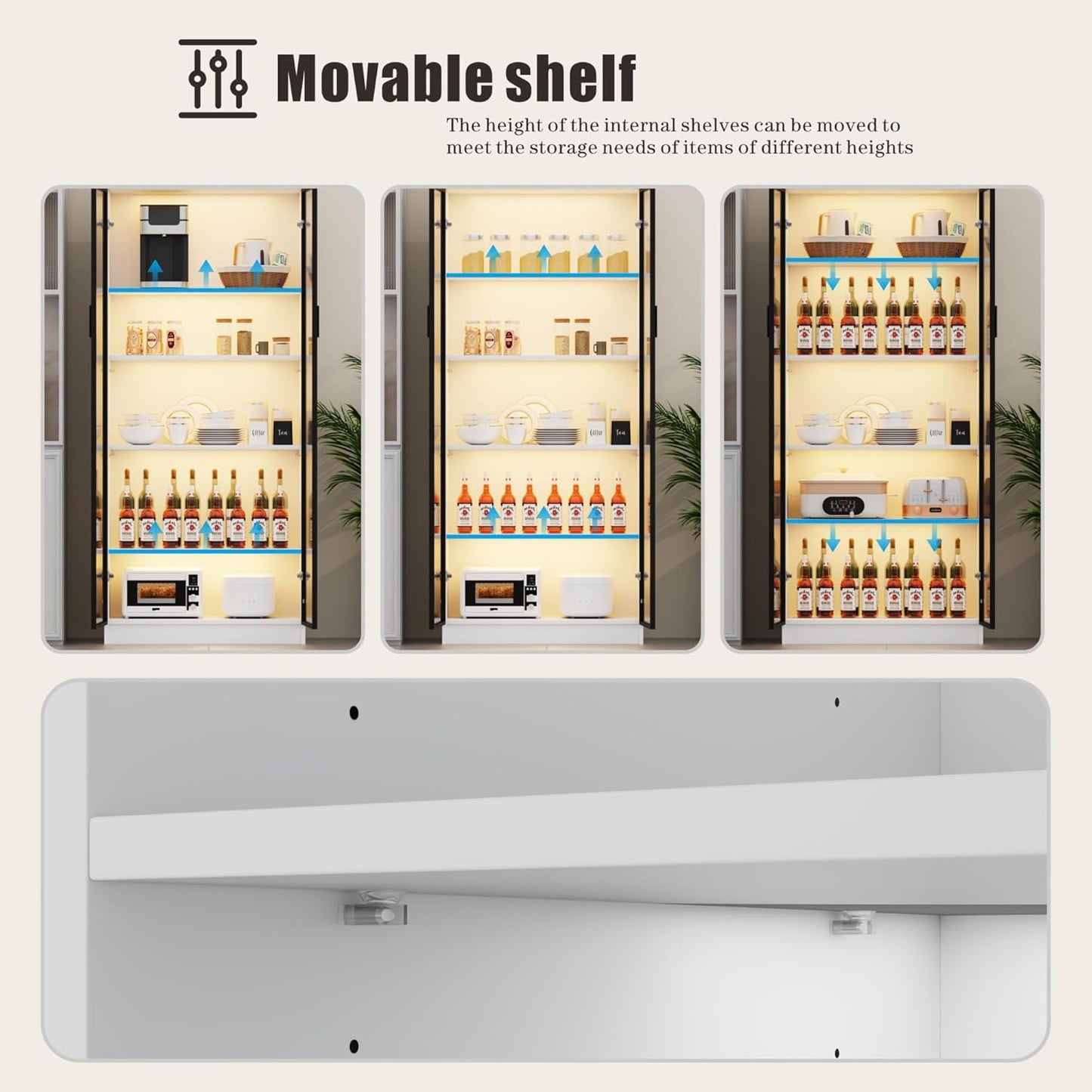 Display Cabinet with Doors and Adjustable Shelves, 65" Tall Bookcase with LED Lights/Human Sensor, 5 Tier Display Case for Collectibles Bedroom Living Room Office, White