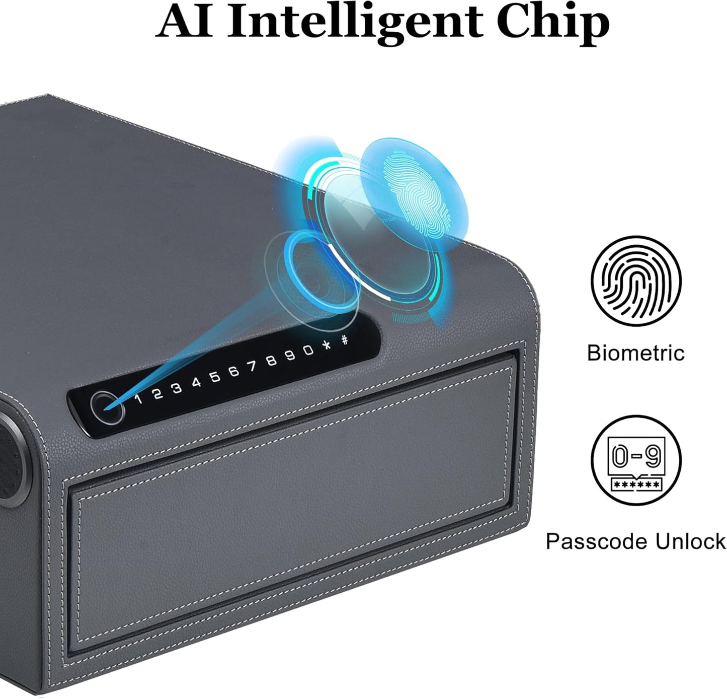 Jewelry Safe with Drawers，Biometric Fingerprint safe, Slide-Away Handgun Safe for Pistols, Leather Wrapped Jewelry Storage Safe, Digital Keypad & Quick-Access Drawer (Grey- 1 Drawer)