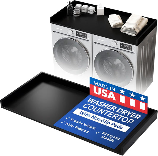 OfficeSimpli Washer Dryer Countertop, Made in USA, Non-Slip Pads, Laundry Room Wood Topper, Washer Dryer Cover for Top, Laundry Guard, Laundry Countertop, Laminate (Black, Standard (27.5" x 54"))