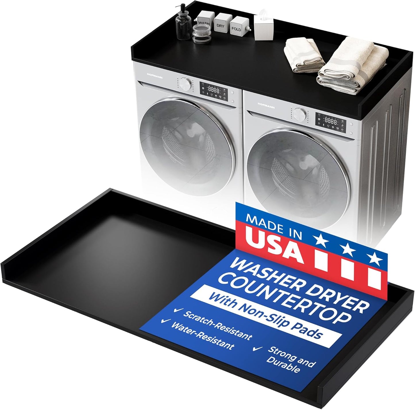 OfficeSimpli Large Washer Dryer Countertop 30 x 58 - Made in USA - Heavy-Duty Laundry Countertop Over Washer and Dryer, Laundry Room Countertop Organization Solution with Non-Slip Pads, Black
