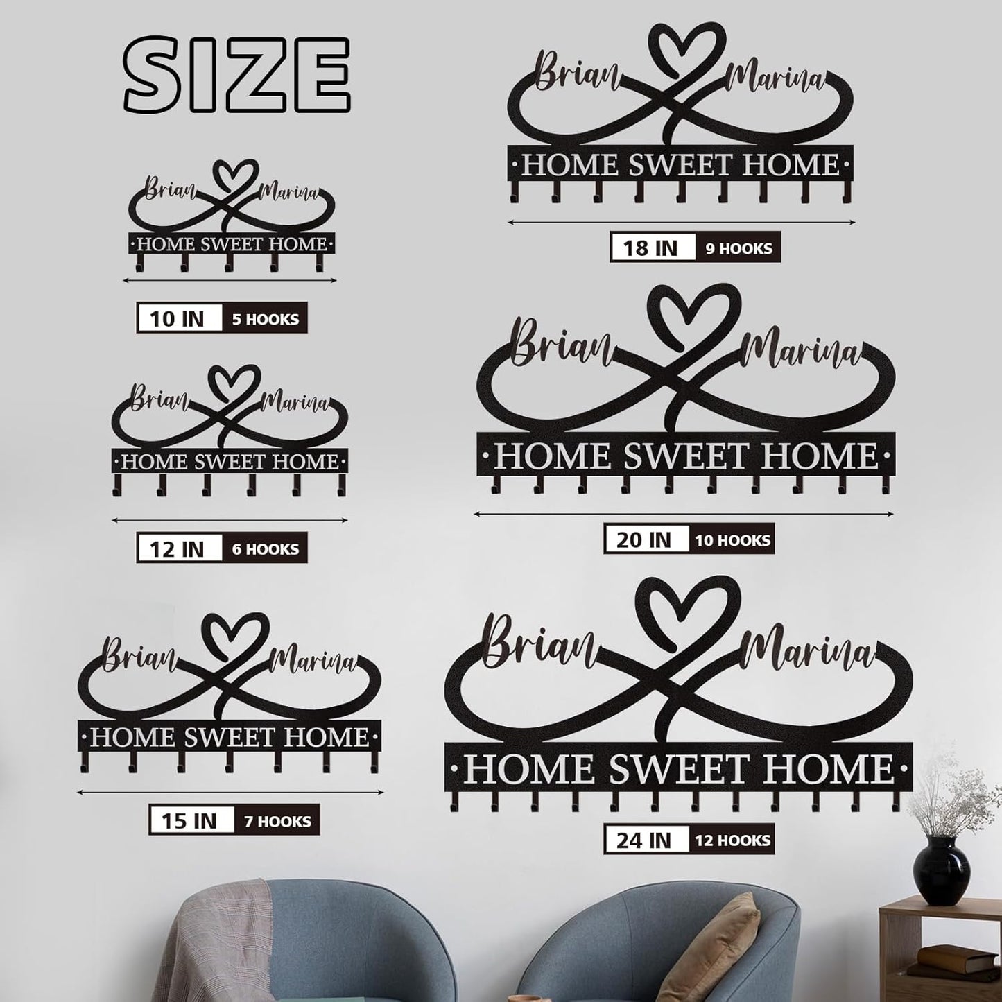 Personalized Couple's Name Key Rack, Wall Mounted Metal Key Holder for Housewarming Gifts,ignent Bedding