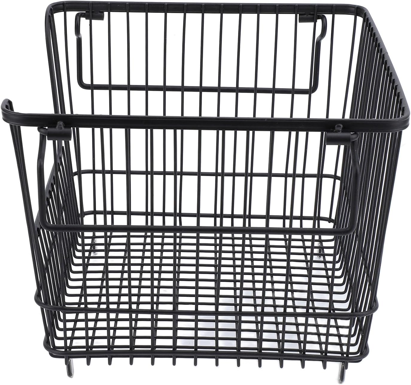 Freezer Organizer Bin, Stackable Wire Basket for Freezer, Heavy Duty Metal Storage Basket with Easy Access Front Opening, for Fruits Meat Vegetables in Kitchen Home Use, Bl
