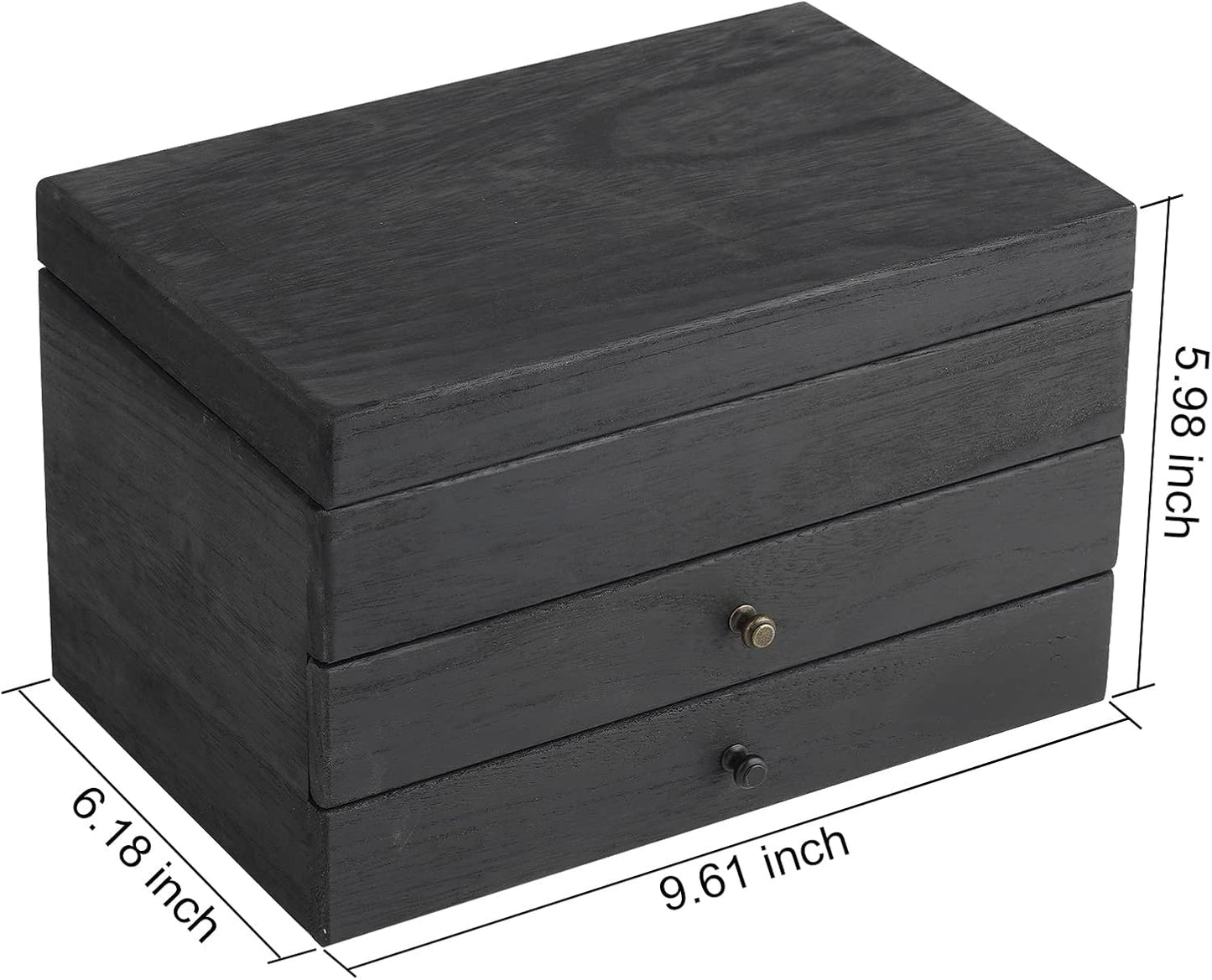 Meangood Jewelry Box Organizer for Women, 3 Layer Large Jewelry Storage Case, Rustic Wooden Jewelry Box with Mirror & Ring Tray for Necklace Earring Bracelets Rings, Vintage Style (Black)