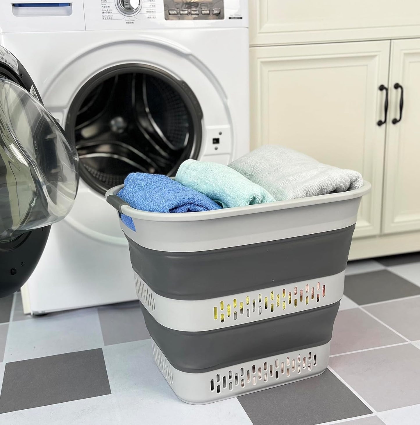 SAMMART 40L (10.5 Gallon) Collapsible Plastic Laundry Basket - Foldable Pop Up Storage Container/Organizer - Portable Laundry Hamper - Space Saving (1, Grey)
