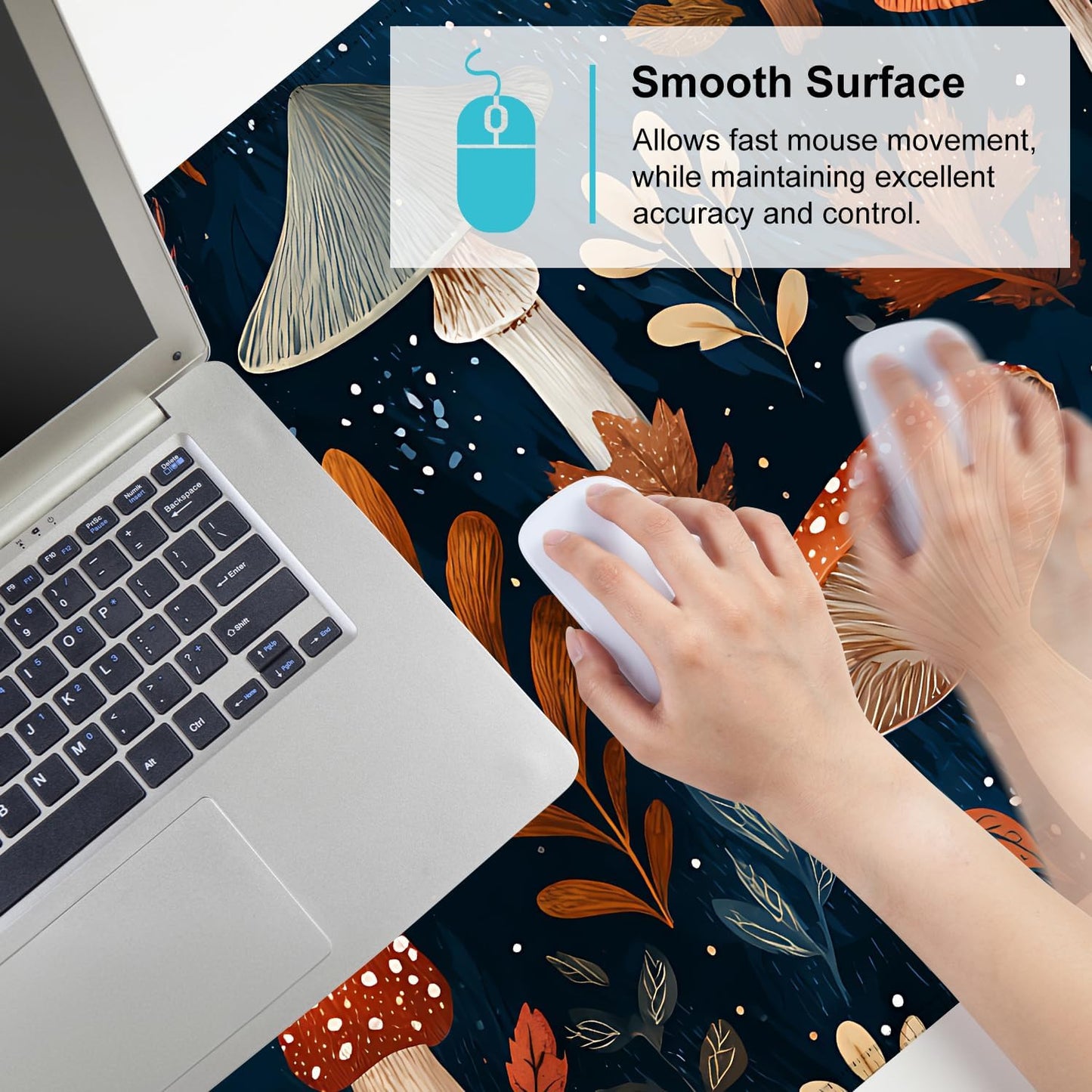 Mushroom Forest Mouse Pad – Large Extended Desk Mat 35.43 x 15.75 in – Autumn Woodland Fungi Illustration, Waterproof Surface, Non-Slip Rubber Base, Keyboard & Mouse Pad for Nature Lovers