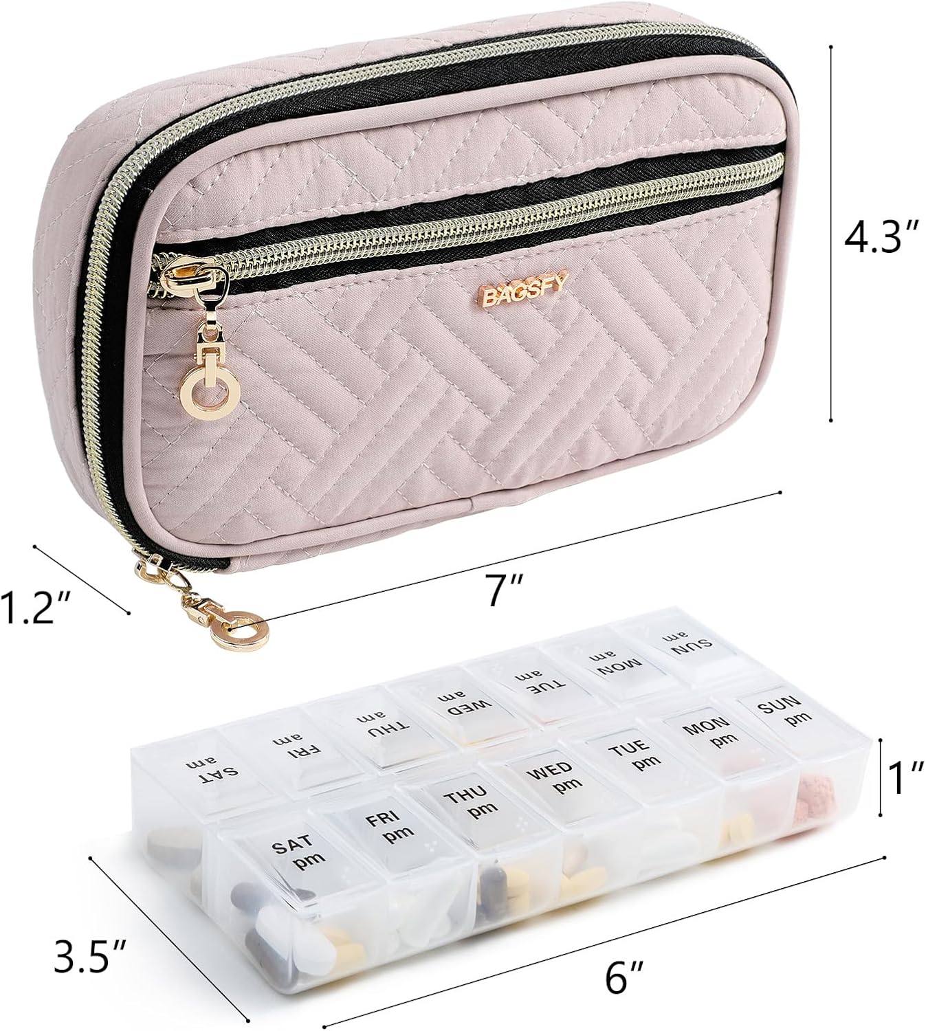 BAGSFY Pill Organizer Case 2 Times a Day- Weekly Medicine Organizer Travel Pill Box with Removable 7 Day Medicine Case Container for Fish Oil, Vitamin, Supplement