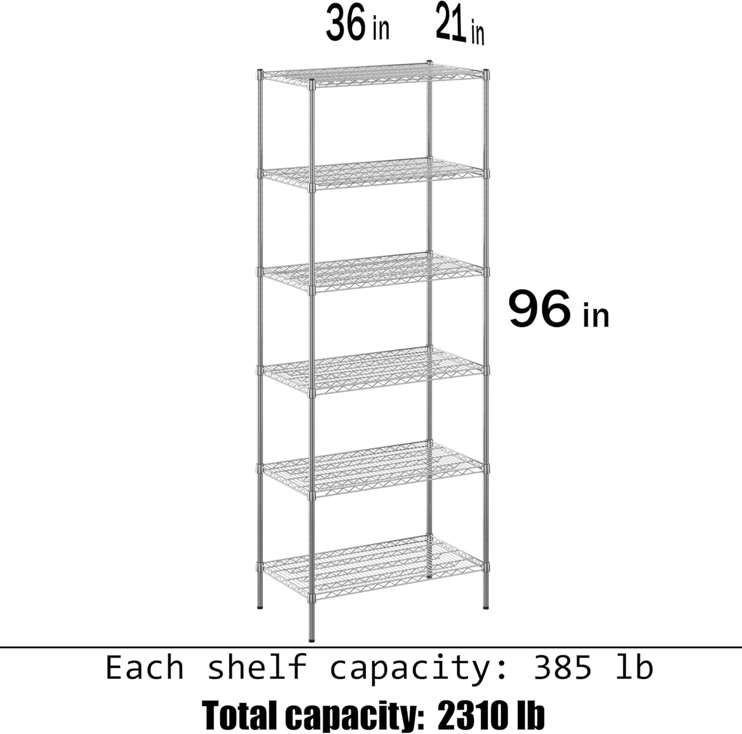 21" Deep x 36" Wide x 96" Height Wire Shelving Kit | 6-Tier | NSF Commercial Storage Rack Unit