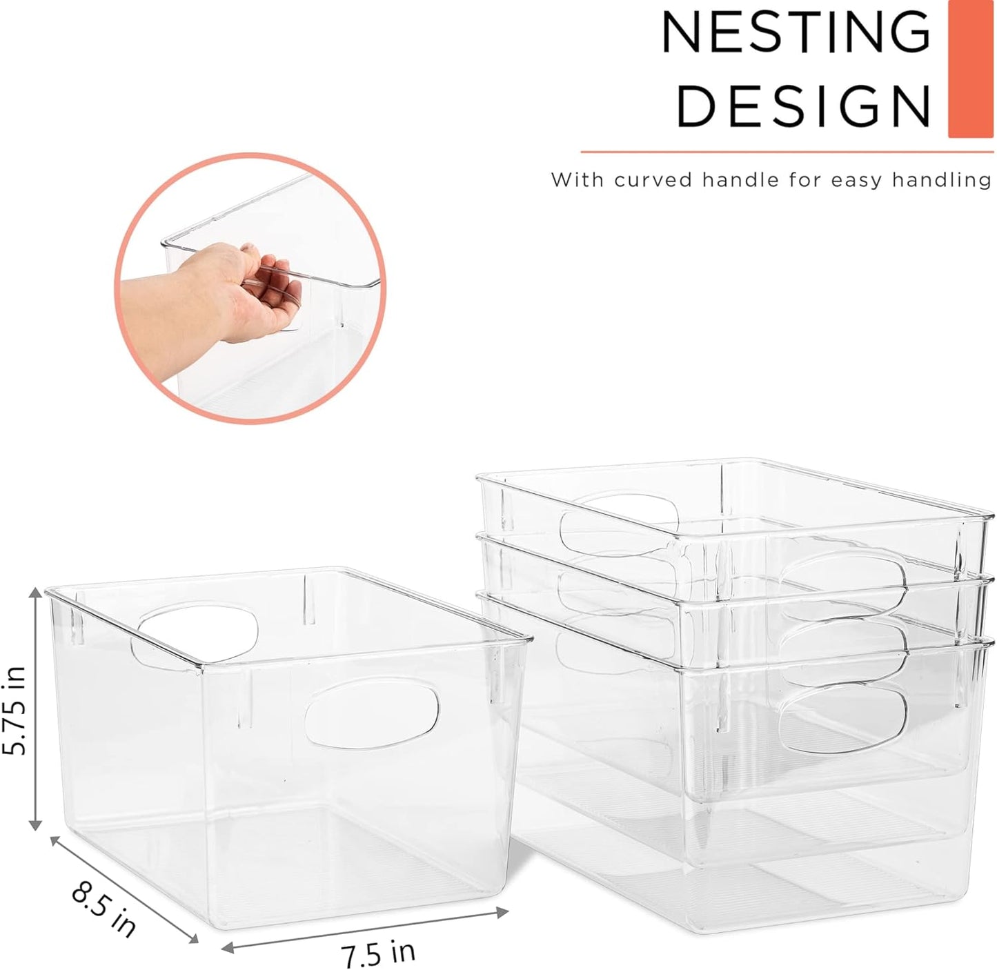 Sorbus Medium Clear Plastic Storage Bins for Shelves, Clothes, with Handle - Clear Storage Bins, Drawer, Shelf, Closet, Pantry, Fridge, Freezer Organizer Bins, Closet Organizers and Storage (4 pack)