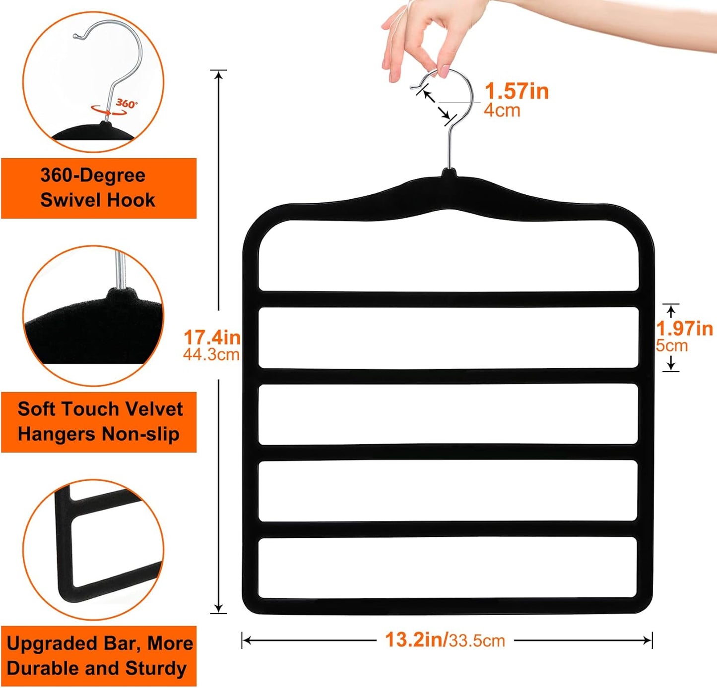 Closet Organizers and Storage,5 Pack Pants Hangers Space Saving,Velvet Hangers, Dorm Room Essentials for College Students Girls Boys Guys,Non Slip Organization and Storage Scarf Jeans Hangers
