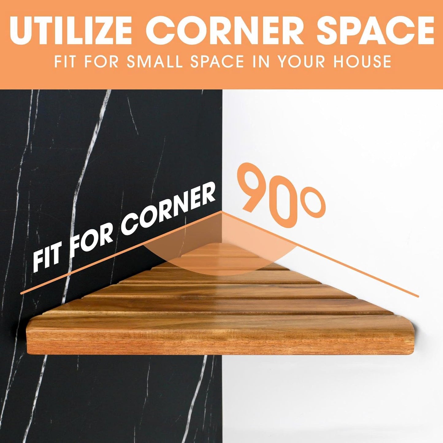 ENKEZI Acacia 2,3 Tiers Corner Shower Shelf, Triangular Corner Shelf Wooden Bathroom Shelf for Tiled Wall, Shower Corner Shelf, No Drilling Requied (3)