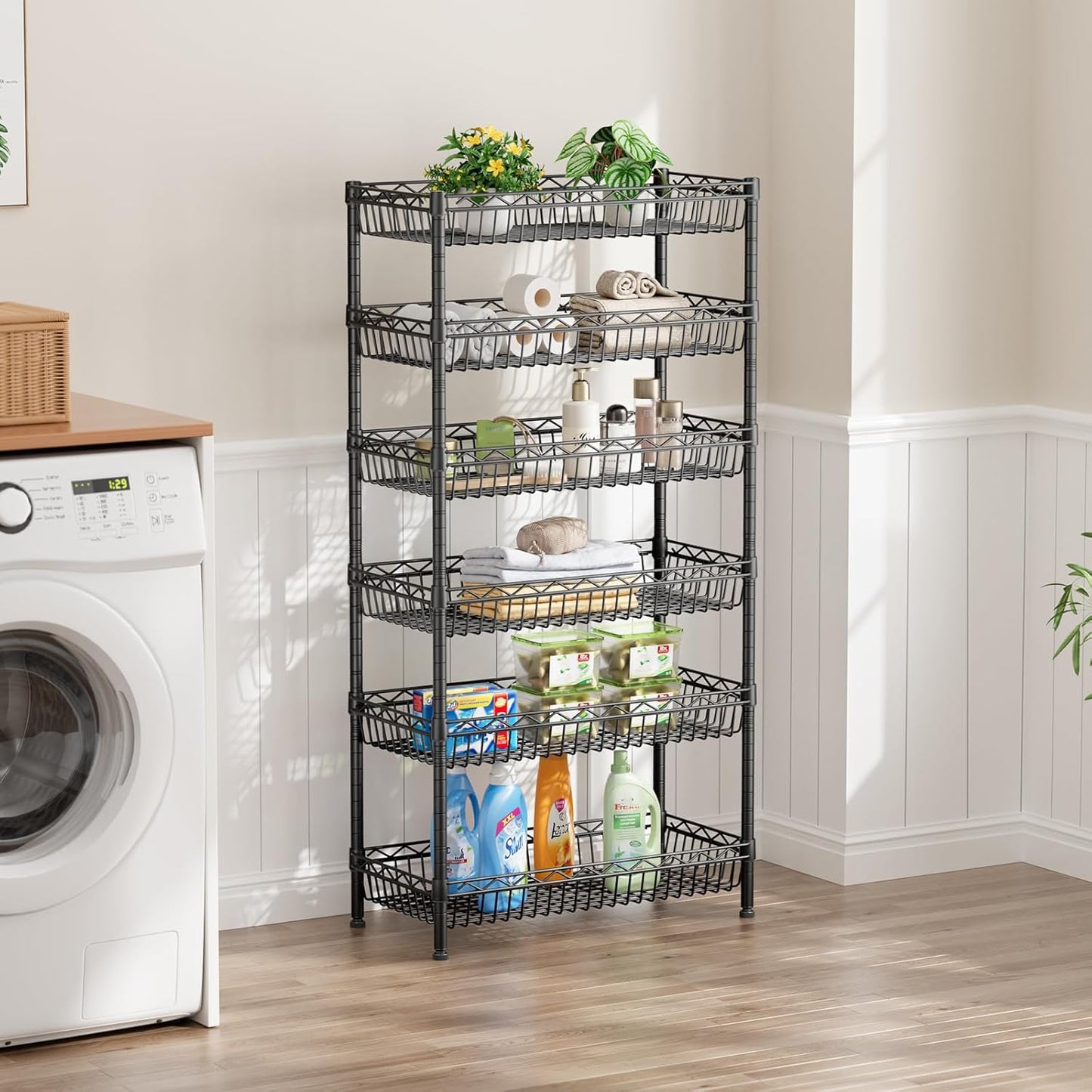 SINGAYE Shelf Closet Wire Shelving：Adjustable Metal Unit for Laundry Room Organization Bathroom Kitchen Home Storage with Wheels Pantry Rack Shelves
