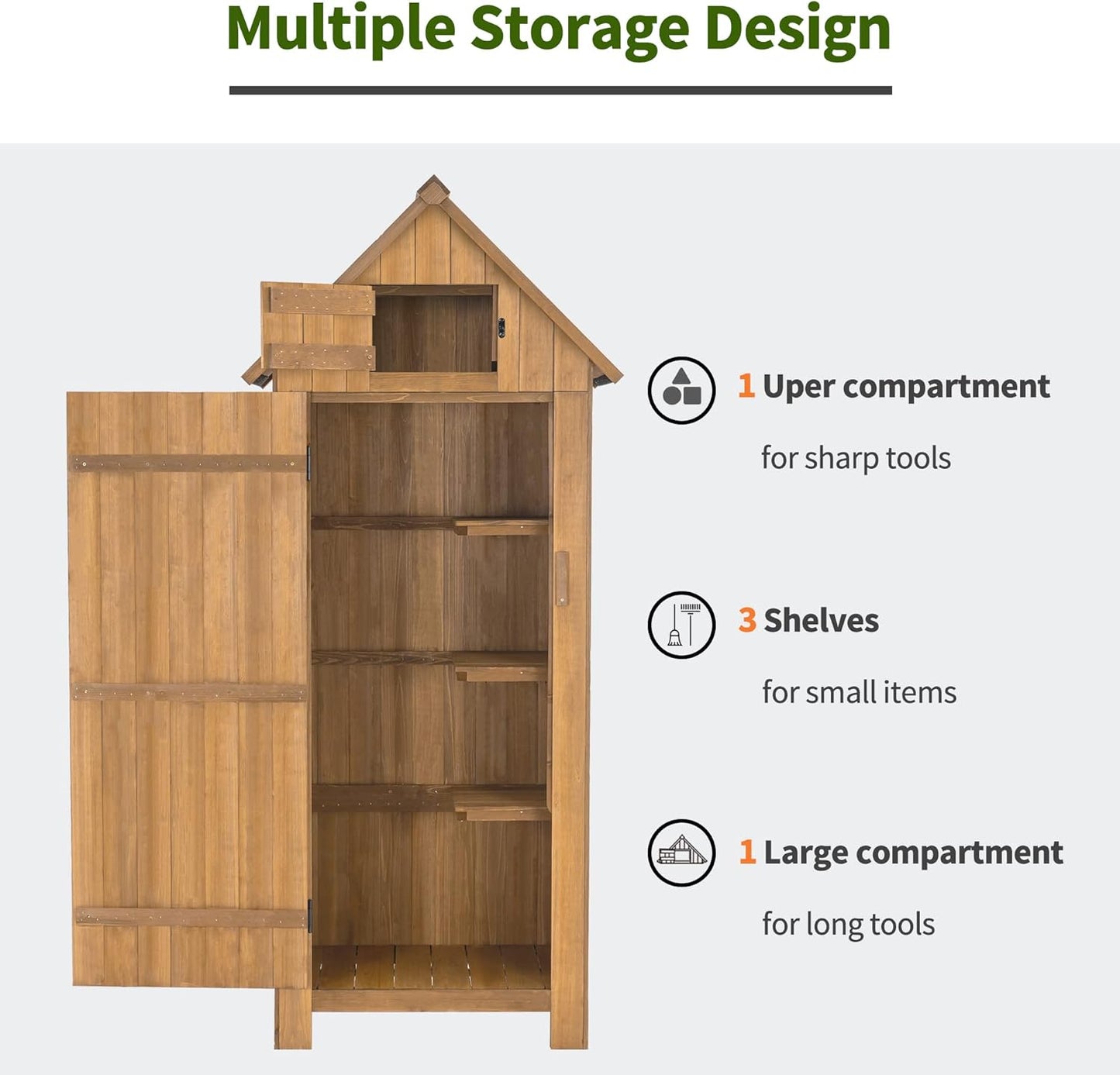 MCombo Outdoor Storage Cabinet with Shelves, Wooden Outside Storage Shed with Floor, Garden Tool Shed for Patio Yard Lawn, 0770 (Natural)