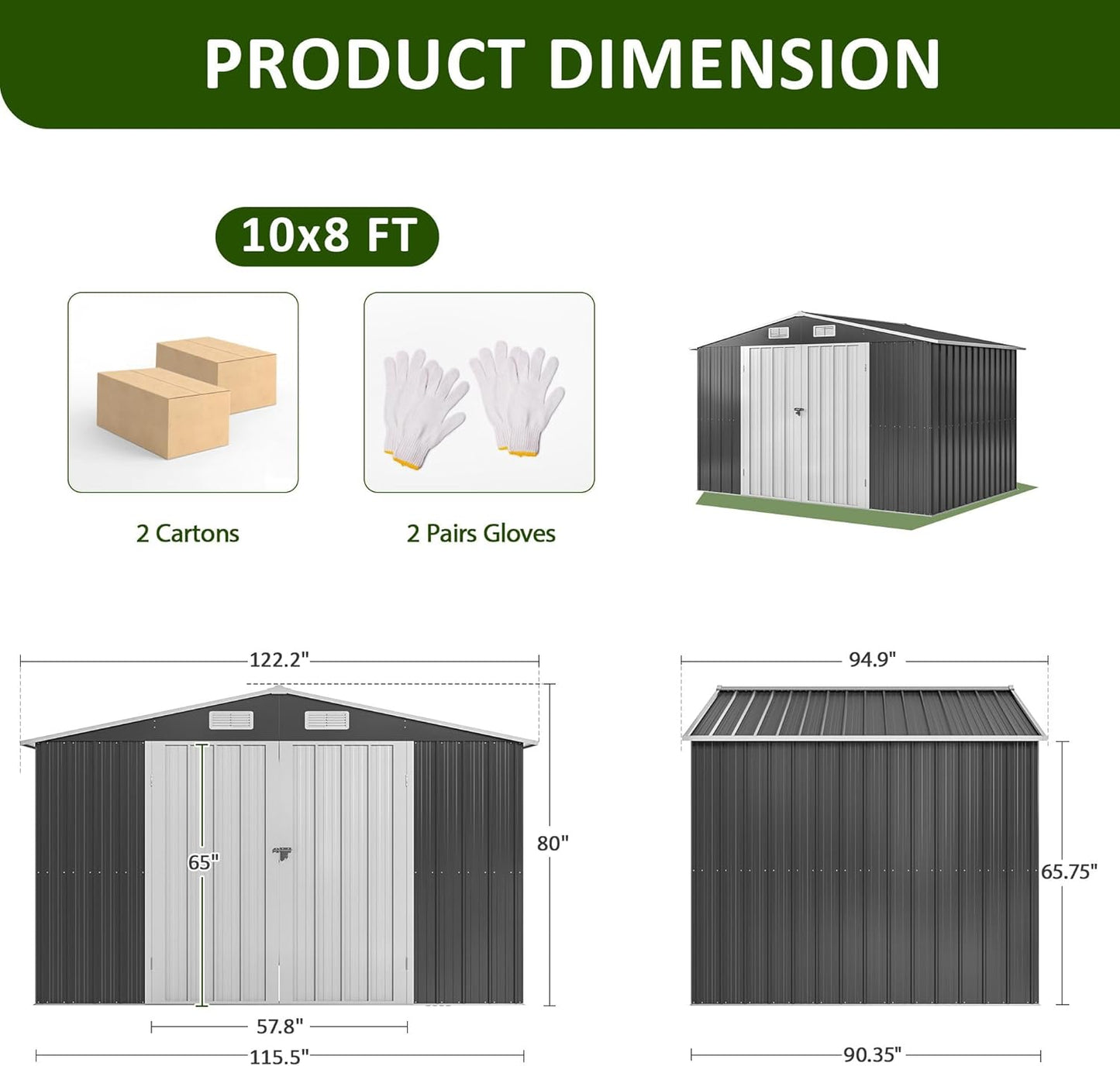 8x10 FT Outdoor Storage Shed, Metal Garden Tool Shed with Updated Frame Structure and Lockable Doors, Ideal for Backyard Garden Patio Lawn, Grey