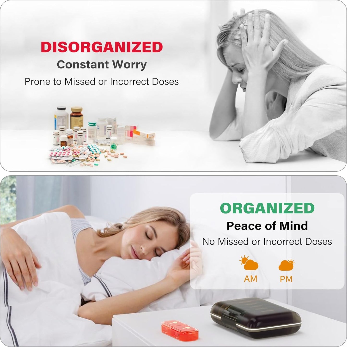 Weekly Pill Organizer 2 Times a Day, 7 Day Pill Box 2 Times, Portable for Travel Pill Case for Pills/Vitamin/Fish Oil/Medication/Supplements (2x7 Black+Rainbow)
