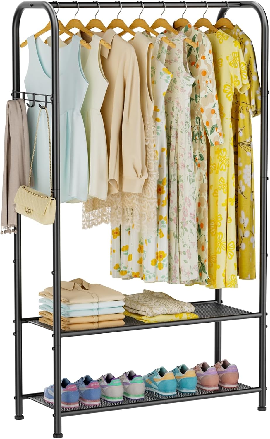 Clothes Garment Coat Rack Drying Clothing Racks Metal Freestanding for Hanging Clothes Portable Closet for Laundry Bedroom Black