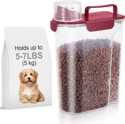 5-7Lbs Dog Cat Food Storage Container with Upgraded Large Nozzle BPA-free, 4 Snap Seals Plastic Pet Food Storage Containers with Handles (Elegant Red, 5L-1pack)