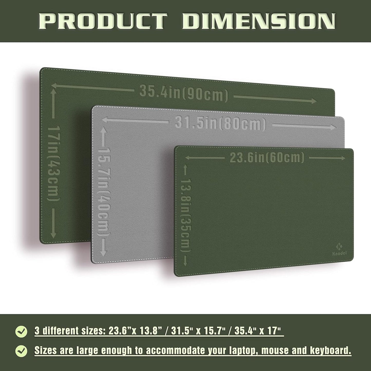 K KNODEL Desk Mat, Blotter, Dual-Sided Office Desk Pad, Waterproof Desk Mat for Desktop, Desk Blotters, PVC Leather Pad Protector (Dark Green, 23.6" x 13.8")