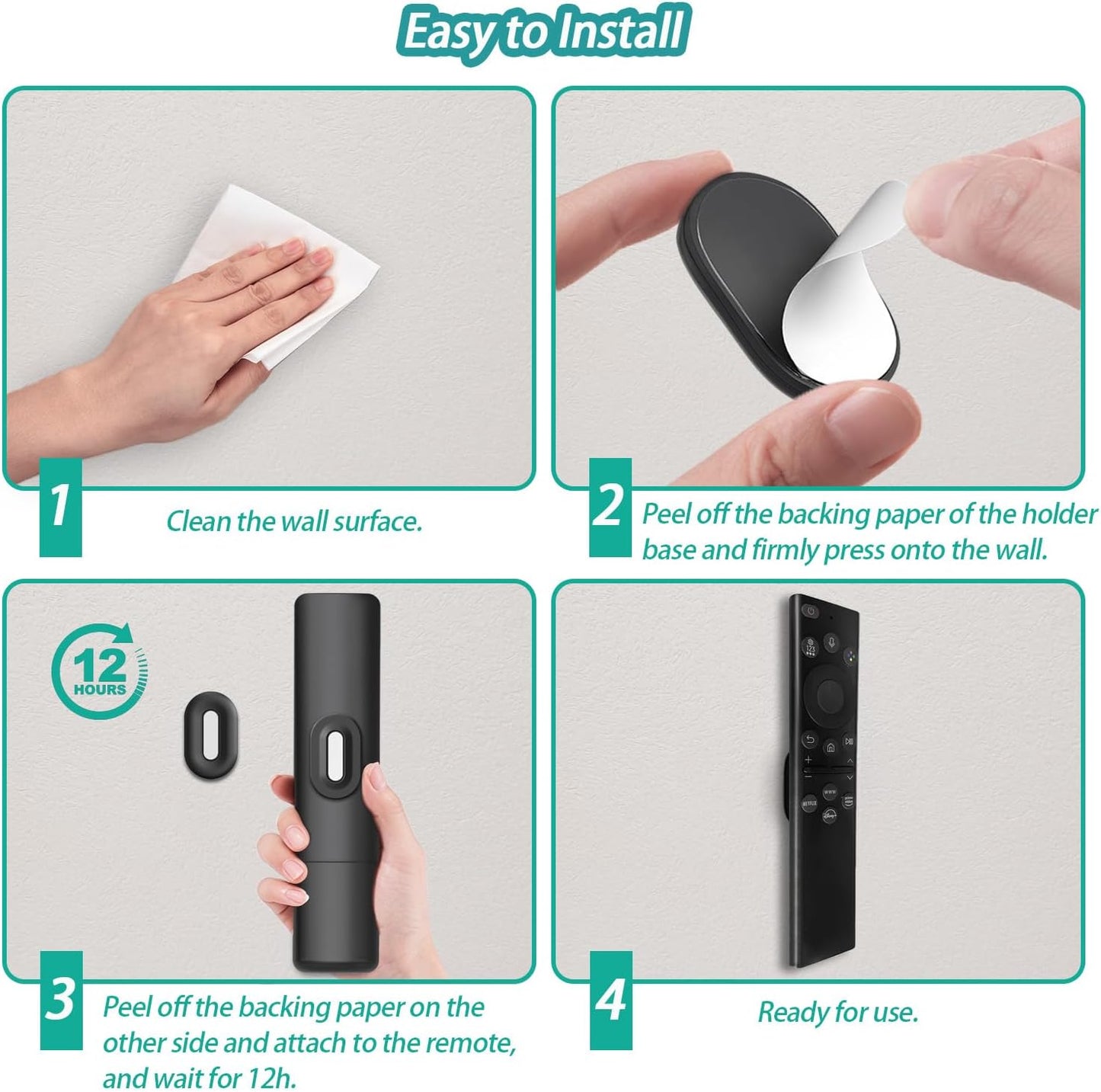 Magnetic Remote Control Holder Wall Mount, 5 Pack TV Remote Holder Wall Mount, Silicone Remote Organizer Magnetic Remote Holder for Bed, TV, Ceiling Fan and Air Conditioner (Black)