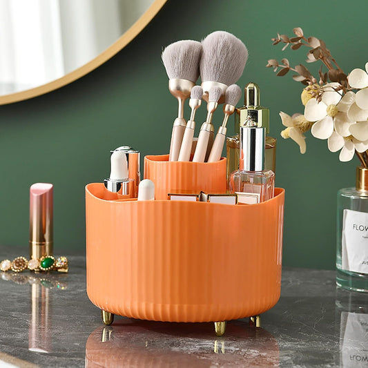 Anyoifax 360° Rotating Makeup Brush Holder Organizer, Make up Brushes Cup for Vanity, 5 Slot Spinning Makeup Organizers for Cosmetics, Lipstick, Pen, Orange