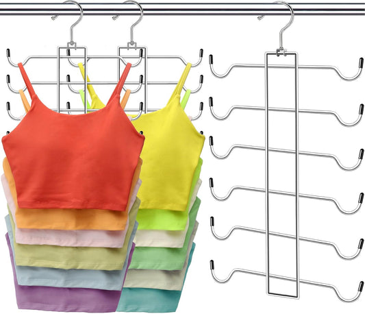 Tank Top Hanger, 6 Tier Space Saving Bra Hangers, Closet Organizers and Storage, Dorm Room Essentials for Girls, Organization for Camisoles Sports Bras Strappy Dress Swimsuits Ties, 2 Pack