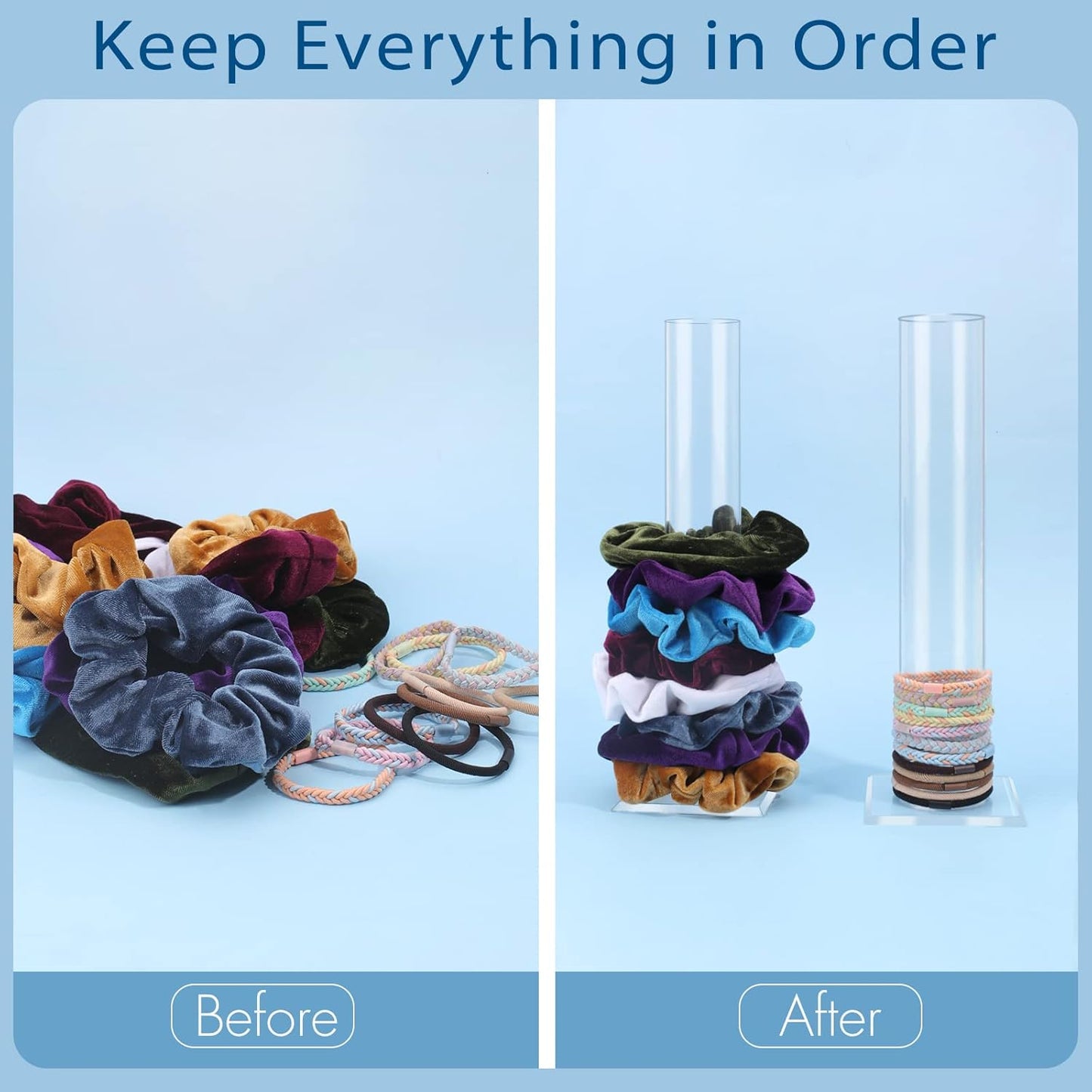 2Pcs 11 Inch Scrunchie Holder Stand, OAOLEER Elastic Band Storage Hair Tie Organizer Clear Acrylic Scrunchie Rack for Teen Girl Women Gifts, The Perfect Scrunchy Display Organizer