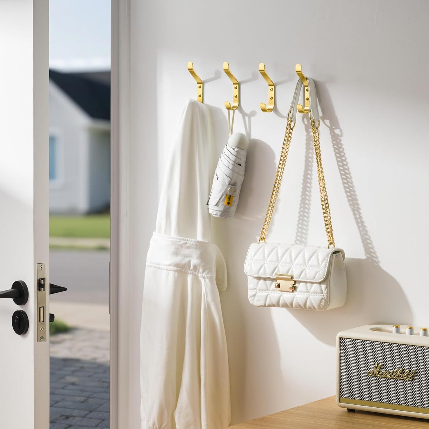 Coat Hooks Wall Mount for Hanging: 20LB Sturdy Hanger for Backpack, Towel, Bag, for Closet, Bathroom, Door, Mushroom, Brushed Gold 4 Pack, 3.75"