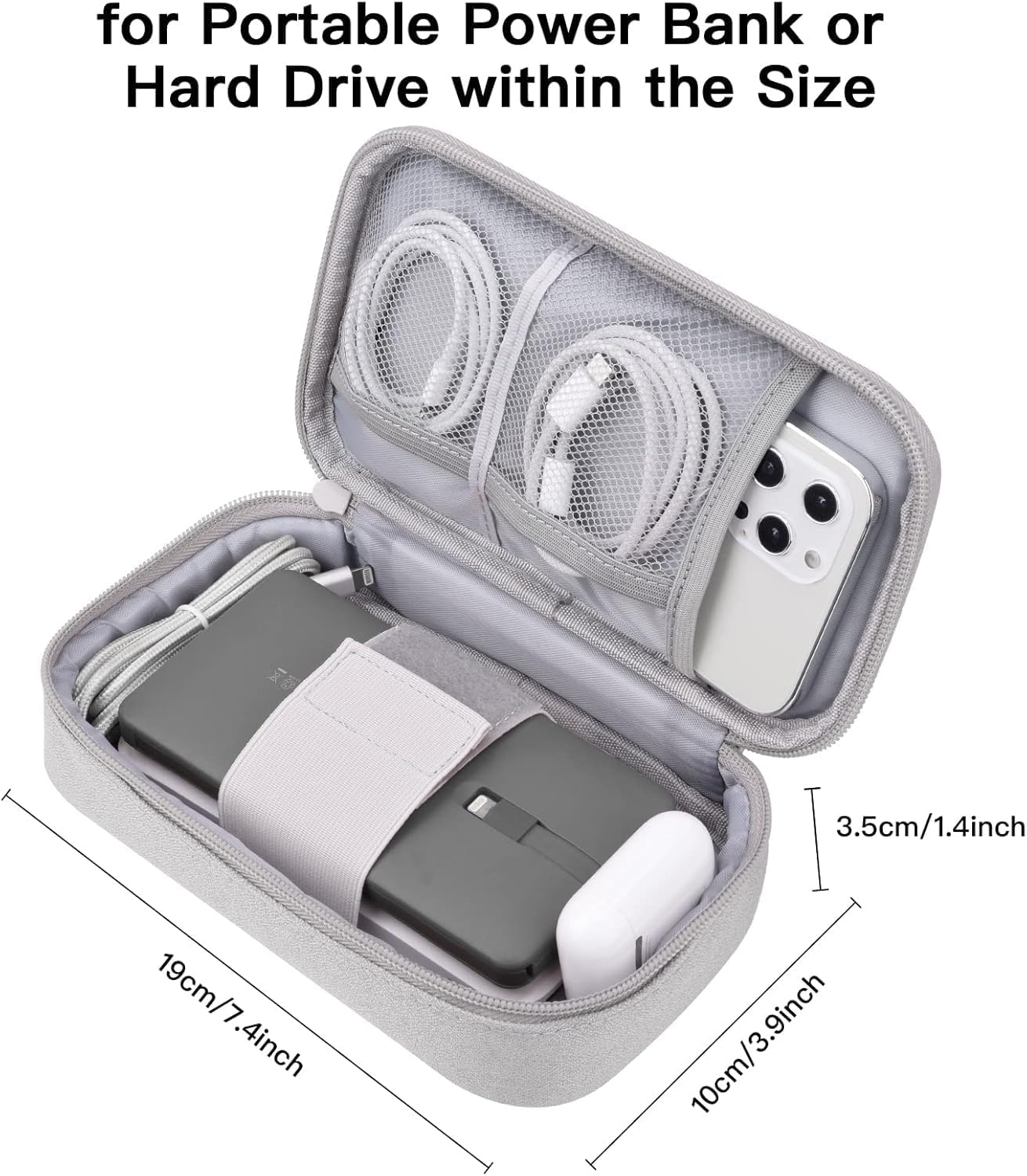 Electronic Organizer Travel Case, Cable Organizer Bag for Charger & Cord, Tech Accessories, External Hard Drive (Small, Light Grey)
