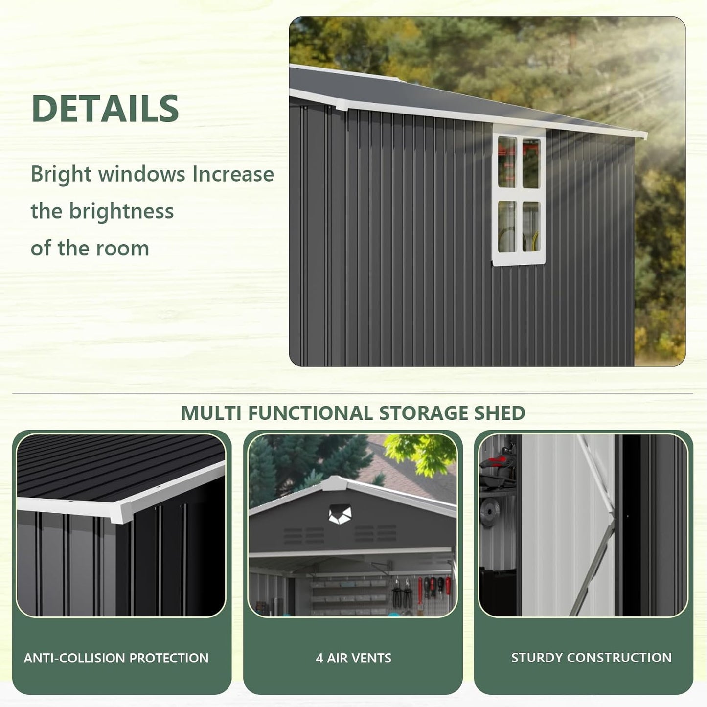 10x8 FT Metal Storage Shed with Window,Outdoor Storage Building,Large Backyard Sheds,Waterproof Outside Storage Sheds
