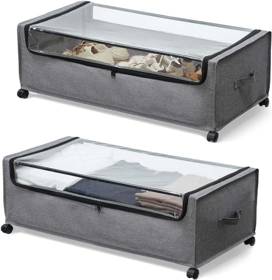 Under Bed Storage with Wheels, Under Bed Storage Containers,Underbed Shoe Storage, Drawers for Under Bed, Lockable, Heavy Duty, XXXXL Size 90L