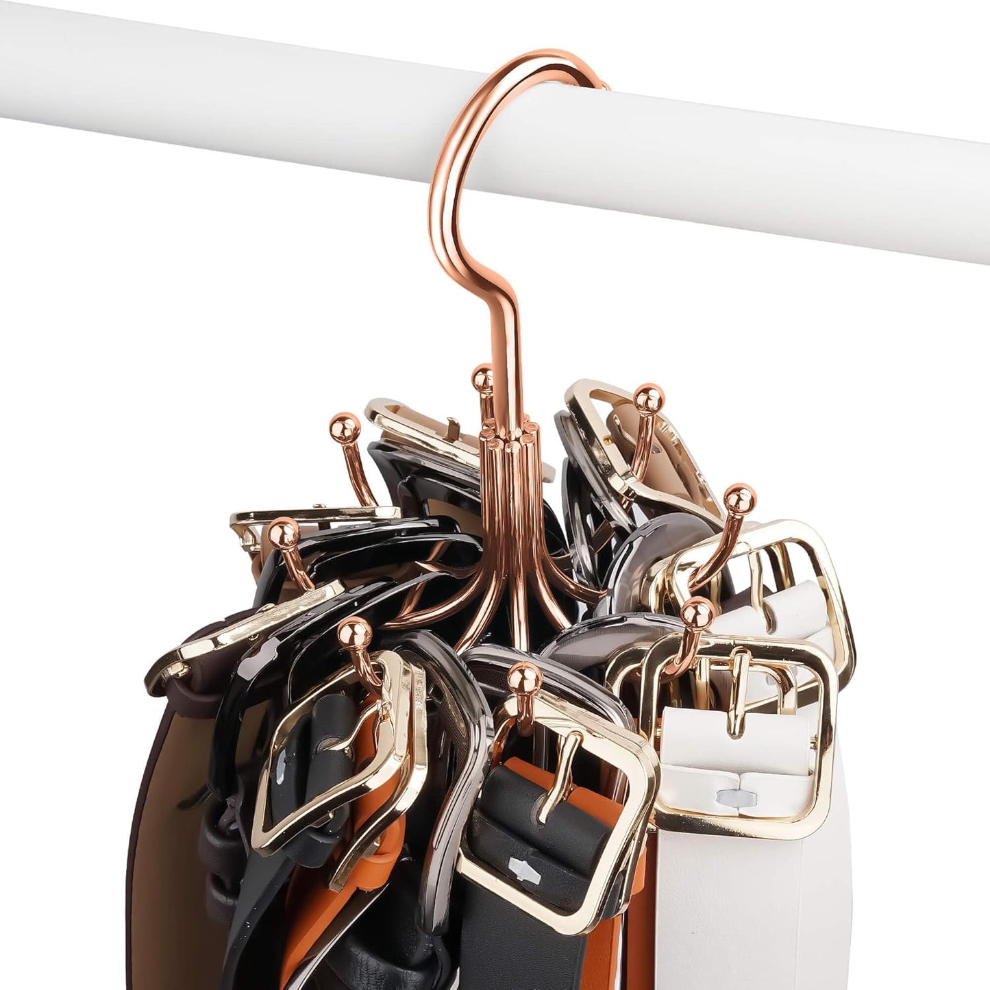 ZEDODIER Belt Hanger, Belt Rack Closet Accessories Organizer, Maximum 24 Storage Capacity, Hanging Holder Storage Hook for Belt, Bra, Tank Top, Tie, Scarf, Purse, Rose Gold