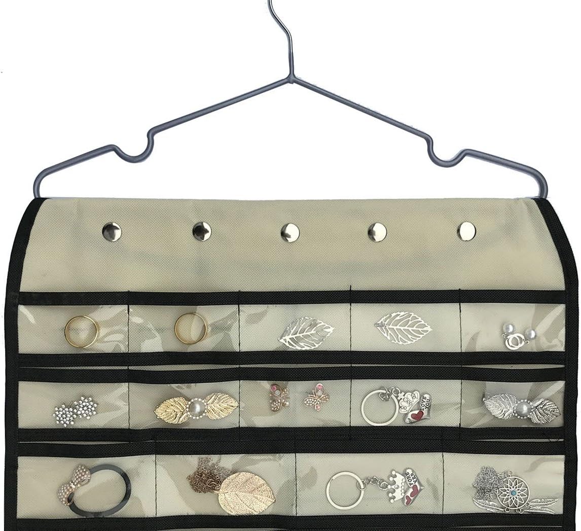 BB Brotrade Hanging Jewelry Organizer,Accessories Organizer,56 Pocket Organizer for Holding Jewelries (Beige-56 Pockets)