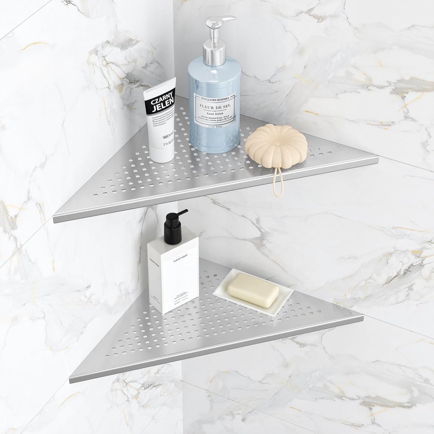 2 Pack Bathroom Corner Shelf, Recessed 12" Corner Shower Shelf, SUS304 Stainless Steel Triangular Wall Mount, No Drilling, Brushed Nickel