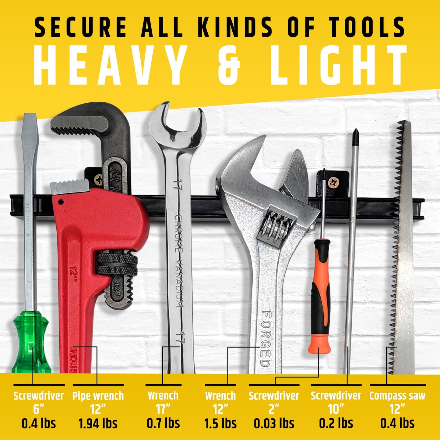 12" Heavy-Duty Magnetic Tool Holders (4 Pack - 48" Total) - Extremely Powerful Magnetic Pull Force to Hold Heavy Tools (Upgraded Version) - Professional Tool Bars/Strips Organizer