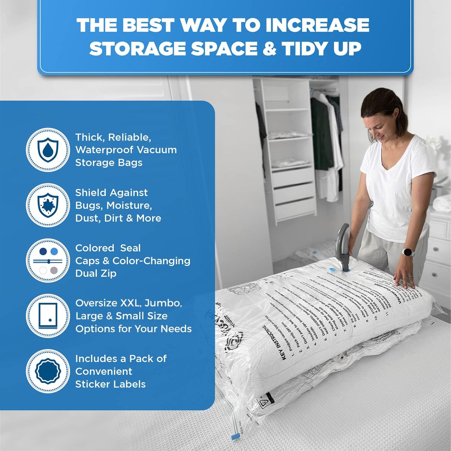 5-Pack XXL- Jumbo Space Vacuum Storage Bags for Clothing Storage - Vacuum Space Bags for Comforters, Blankets and Clothes - 5x XXL Size (47x35in)