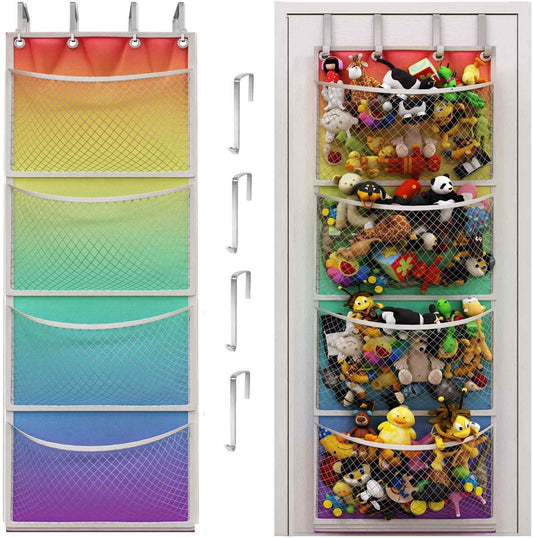 Honeyera The Original Storage for Stuffed Animals, Over Door Organizer for Stuffies, Baby Accessories, Toy Plush organizer, Breathable Hanging Storage Pockets Big Girls Toddler Large Bag (rainbow)