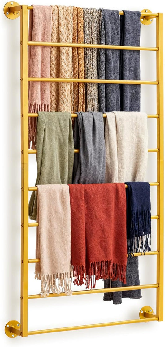 Hijab Organizer, 10 Tier Metal Scarf Holder Organizer, Freestanding Scarf Shawl Display Stand Belt Holder for Boutique, Retail Store, Bedroom, Clothing Store(Gold,47.2" X 23.6" X 4")