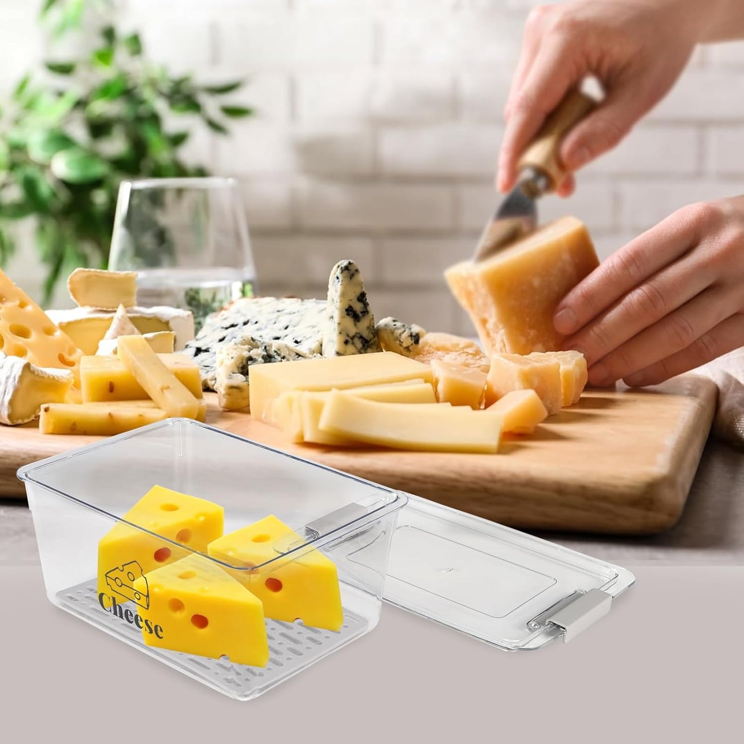 Cheese Container for Refrigerator with Cheese Slicer Kit,Cream Cheeses Container with Lid,BPA-Free Shredded Cheddar Cheeses Deli Meat Storage Containers for Fridge Organizers and Storage Box