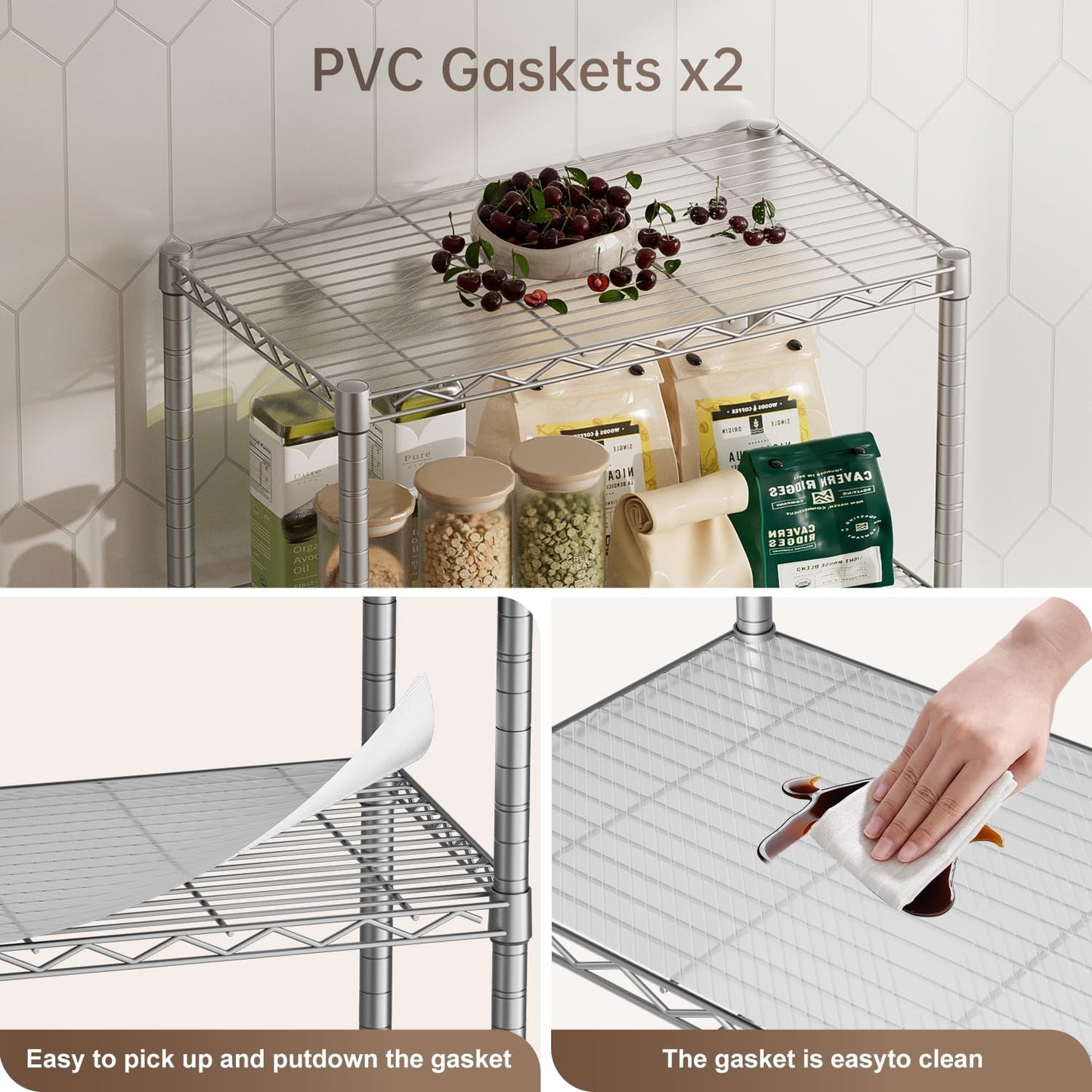 4 Tier Shelves Storage Shelf Wire Closet Bathroom Organizers Metal Pantry Kitchen Garage Shelving Unit Laundry Room Organization Home Rack Net Basket White with Wheels 14”D X 24”W X 48.9”H