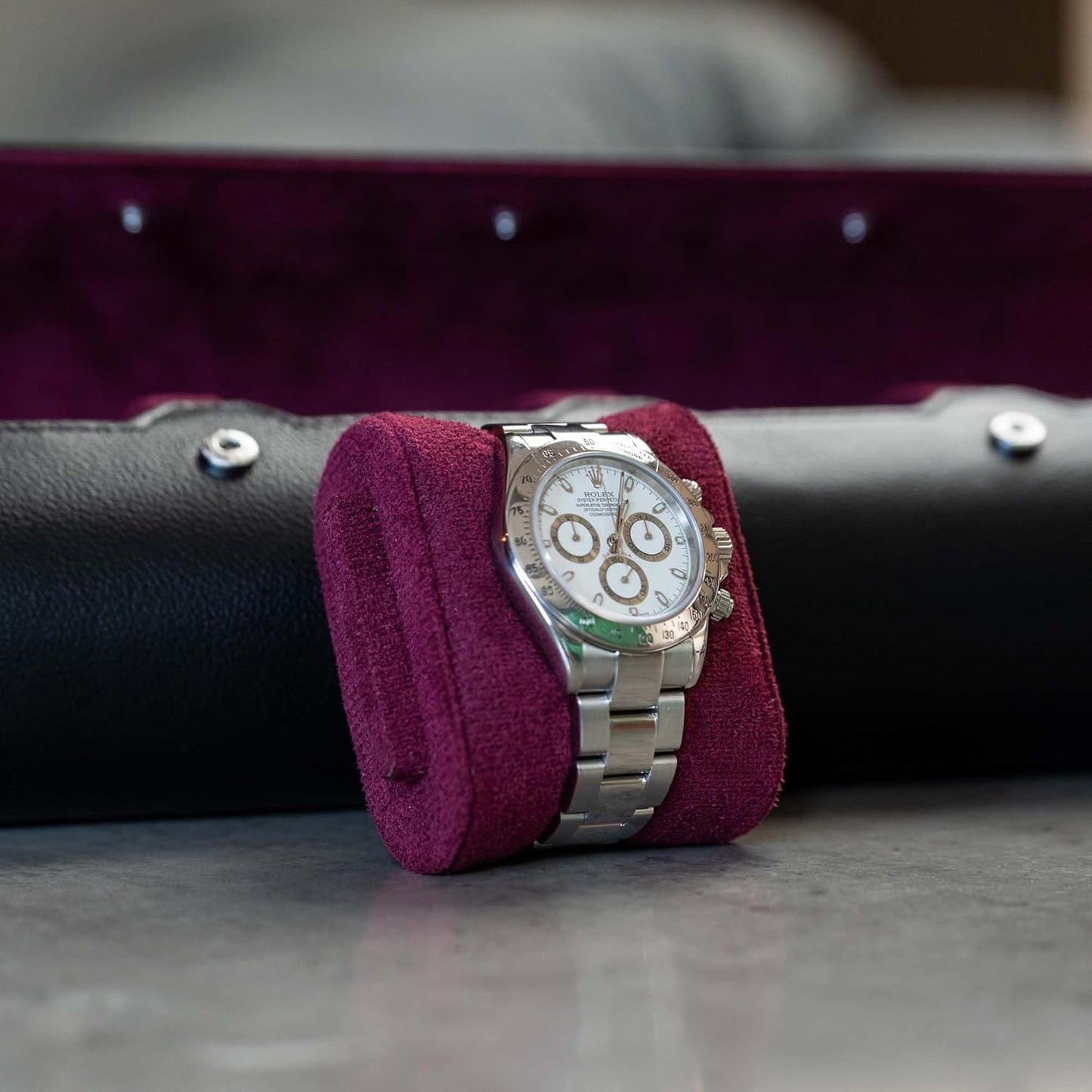 DailyWatch | Watch Roll Travel Case For 4 Watch | Luxury Watch Case In Genuine Black Leather With Soft Velvet Interior | Watch Case Protect, Store, & Display Your Watches | Black Cherry