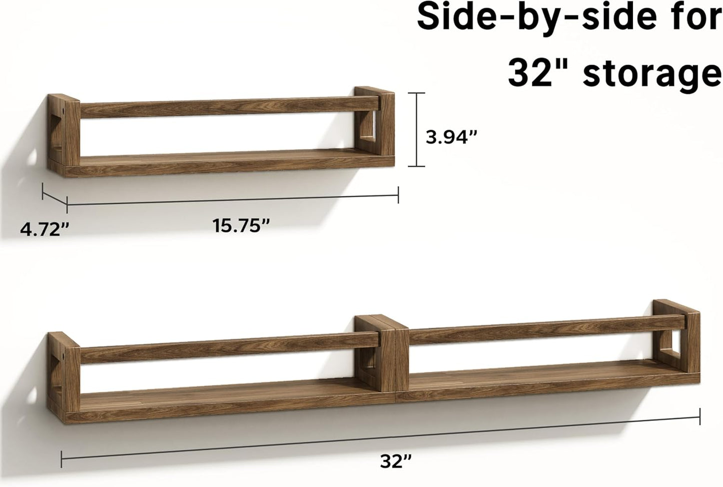 Upgraded Thick Floating Shelves - Multi-Use Wall-Mounted Bookshelves for Kids and Nursery, Ideal for Books, Toys, Spice Rack, Decor - Drak Walnut Brown