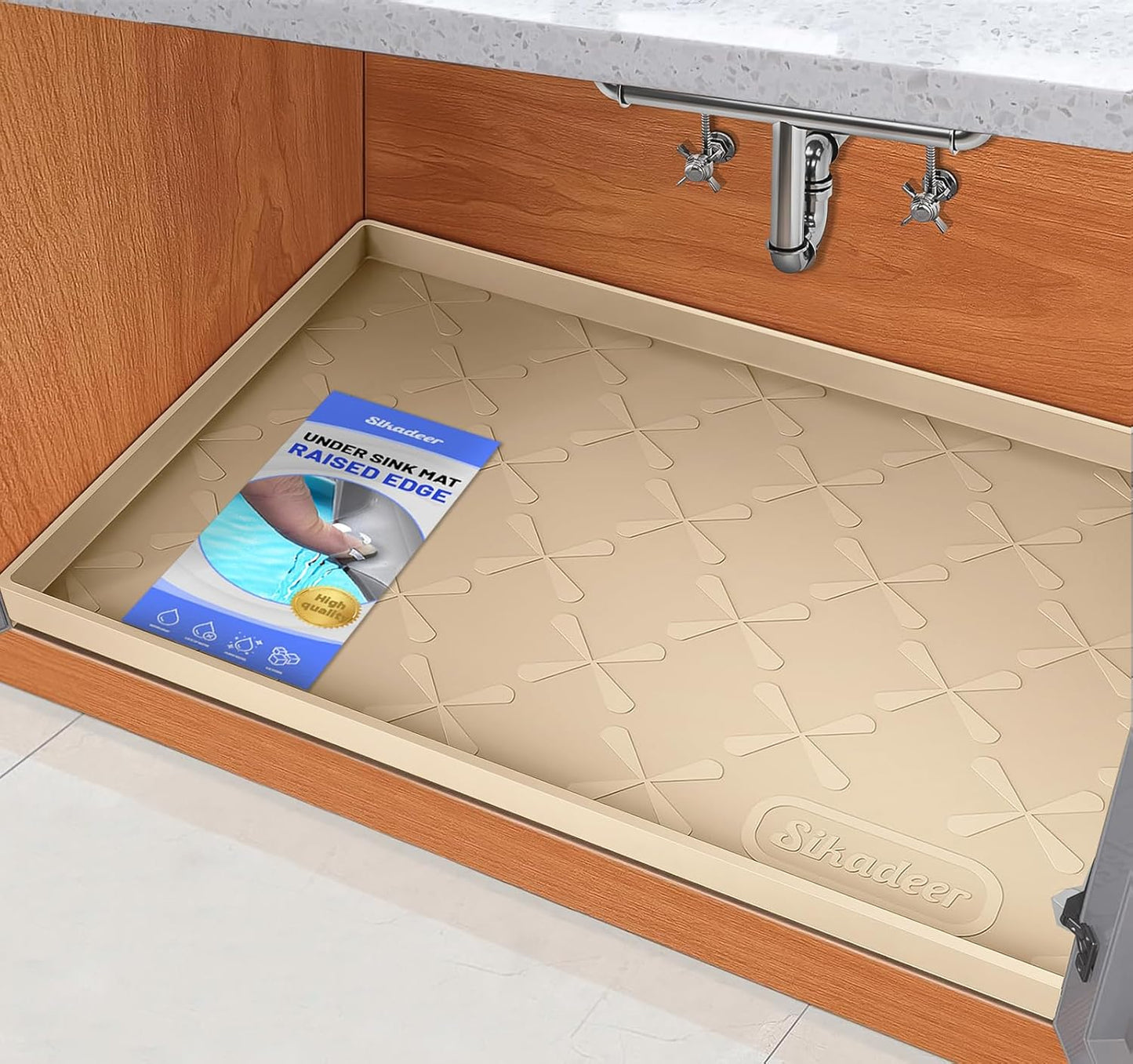 SIKADEER 22" x 19" Under Sink Mat Waterproof, Silicone Mat Kitchen Drawer Shelf and Cabinet Liner, Sink Protector for Kitchen Organizers and Storage, Boot Tray Pet Food Mats