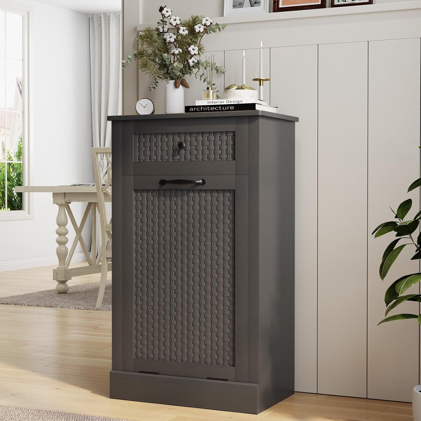 Tilt Out Laundry Hamper Cabinet,10 Gallon Laundry Cabinet with Drawers ＆ Hidden Baskets, Farmhouse Laundry Storage Basket for Laundry Room, Bathroom, Kitchen,Gray