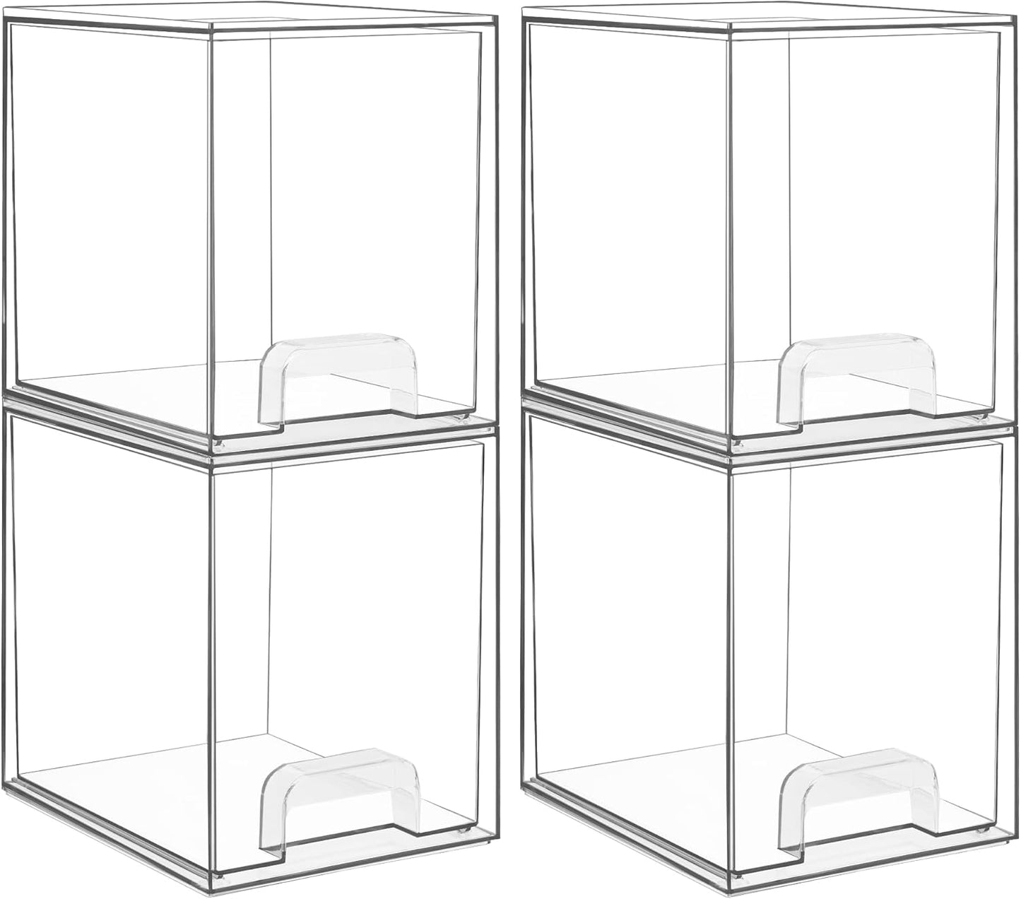Vtopmart 7.6" H Clear Stackable Storage Drawers, 4 Pack Plastic Organizers Bins for Skincare, Cosmetics,Beauty Supplies,Ideal for Vanity, Bathroom,Kitchen Countertop,Cabinet Organization