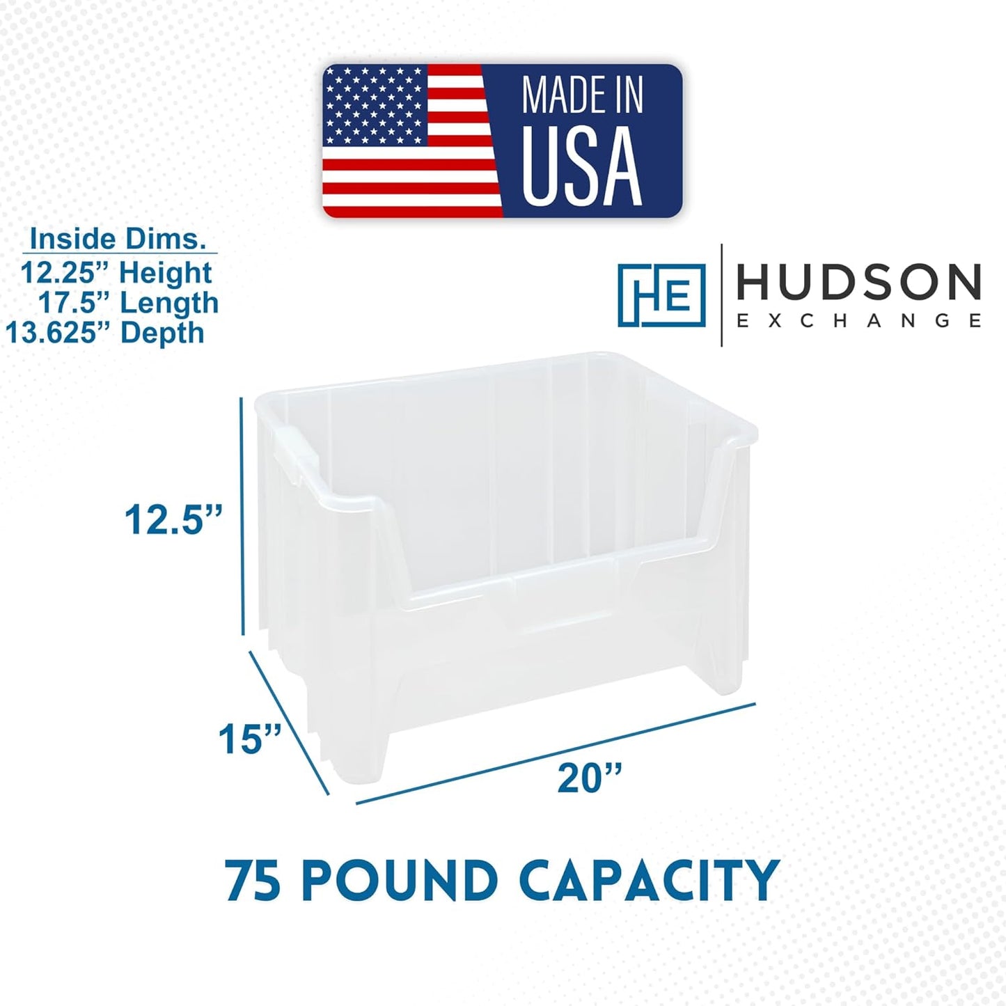 Hudson Exchange 20" x 15" x 12.5" (54 Pack) Plastic Giant Stackable Hopper Bin Container, Clear