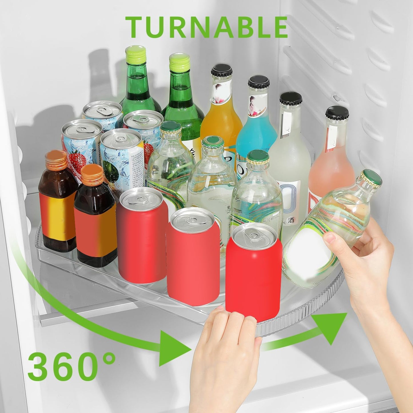 ROWNYEON Lazy Susan Turntable Organizer for Large Refrigerator, 360° Rotate Fridge Organizers and Storage, 16.54 Inches Rectangle Lazy Susan Organizer for Fridge, Cabinet, Pantry,2