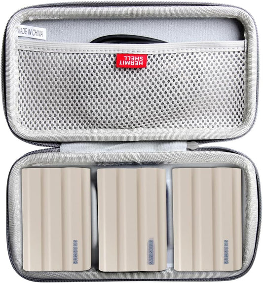 Hermitshell Hard Travel Case for Samsung T7 Shield 2TB / 1TB / 4TB, Portable SSD, USB 3.2 Gen2 External Solid State Drive (Grey, Case for 3 Hard Drives)