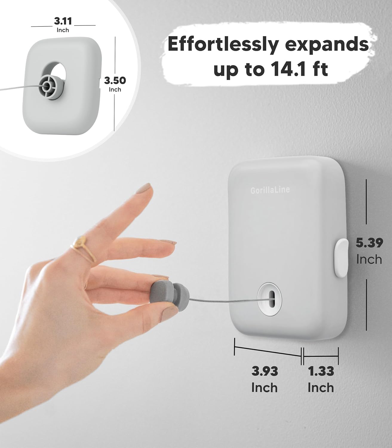 GorillaLine Retractable Clothesline, Indoor and Outdoor, Heavy Duty Wall Mounted Laundry Line, Space Saving Drying Rack for Towels, Sheets and Clothing, Stainless Steel, for Bathroom, Balcony or RV